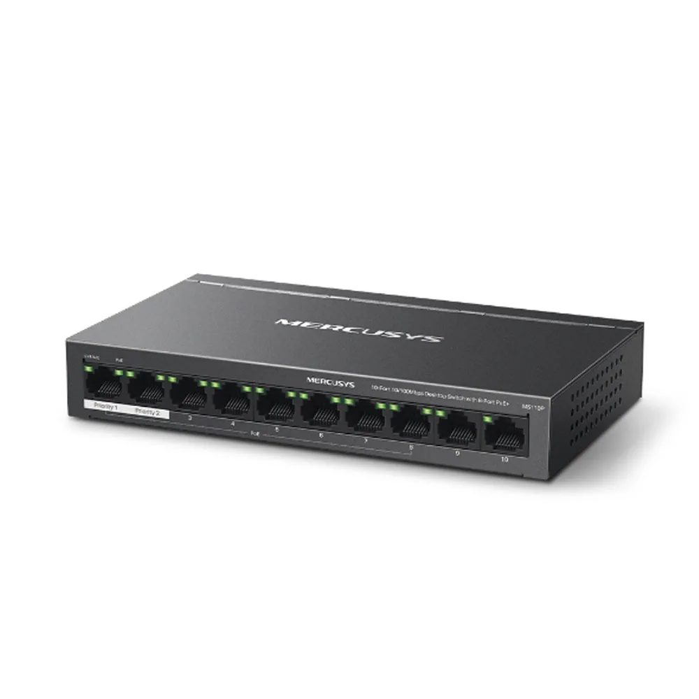 Switch PoE+ Mercusys MS110P 10 cổng 10/100Mbps chính hãng